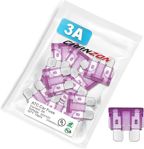 Chanzon Fusible de hoja estándar 3A con certificación UL ATCATOAPR 3 Amp 32V 10 fusibles automáticos de golpe rápido para automóvil, RV, camión, SUV