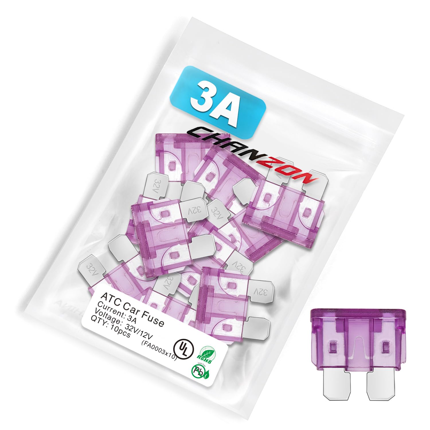 [UL Listed] Chanzon 10pcs ATC 3A 32V Blade Fuse (ATO APR Standard) 3 A Fast Blow for Automotive Car Truck SUV-image-30