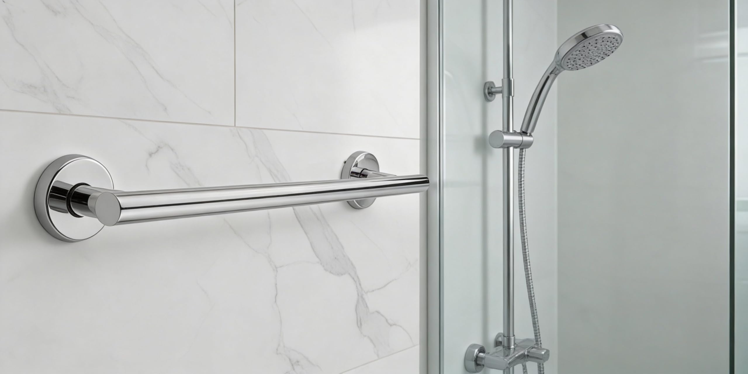 Asidero de Seguridad Recto de Acero Inoxidable 60 cm | Barra de Agarre y Apoyo Cromada con Soportes Inferiores para Ducha, Bañera y Baño Adaptado | Resistente a la Humedad
