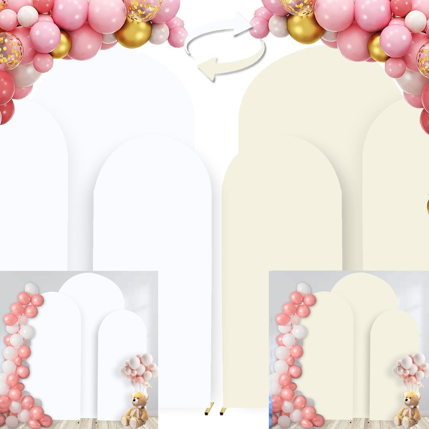 Arch Backdrop Cover Set of 3 Double Color Spandex Fitted Wedding Birthday Party Baby Shower Chiara Arch Cover