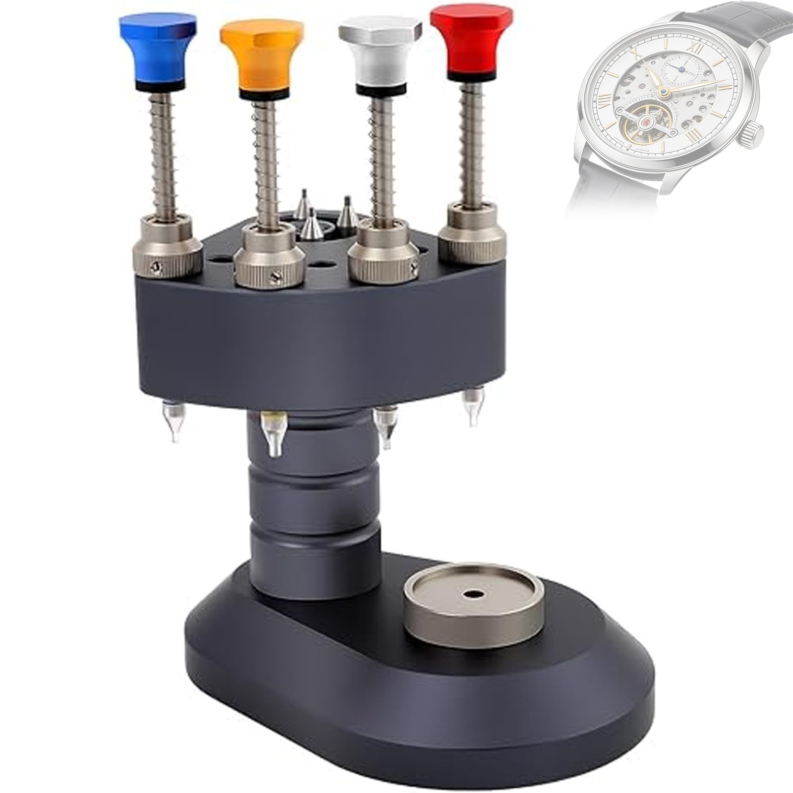 Herramienta De Instalación De Agujas Para Relojes De 4 Pines, Herramienta Alta Precisión Colocar Agujas De Reloj, Con 1 Base De Movimiento Y Kit Reparación Agujas, Para Talleres Reparación Relojes