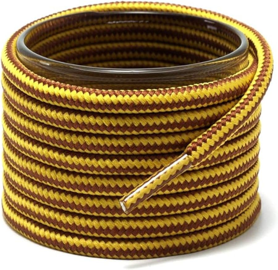 (2 Pair Round Boot Laces Running, Sports, Gym, Casual Dual Coloured Striped Shoe Lace (120 CM, Yellow Brown)