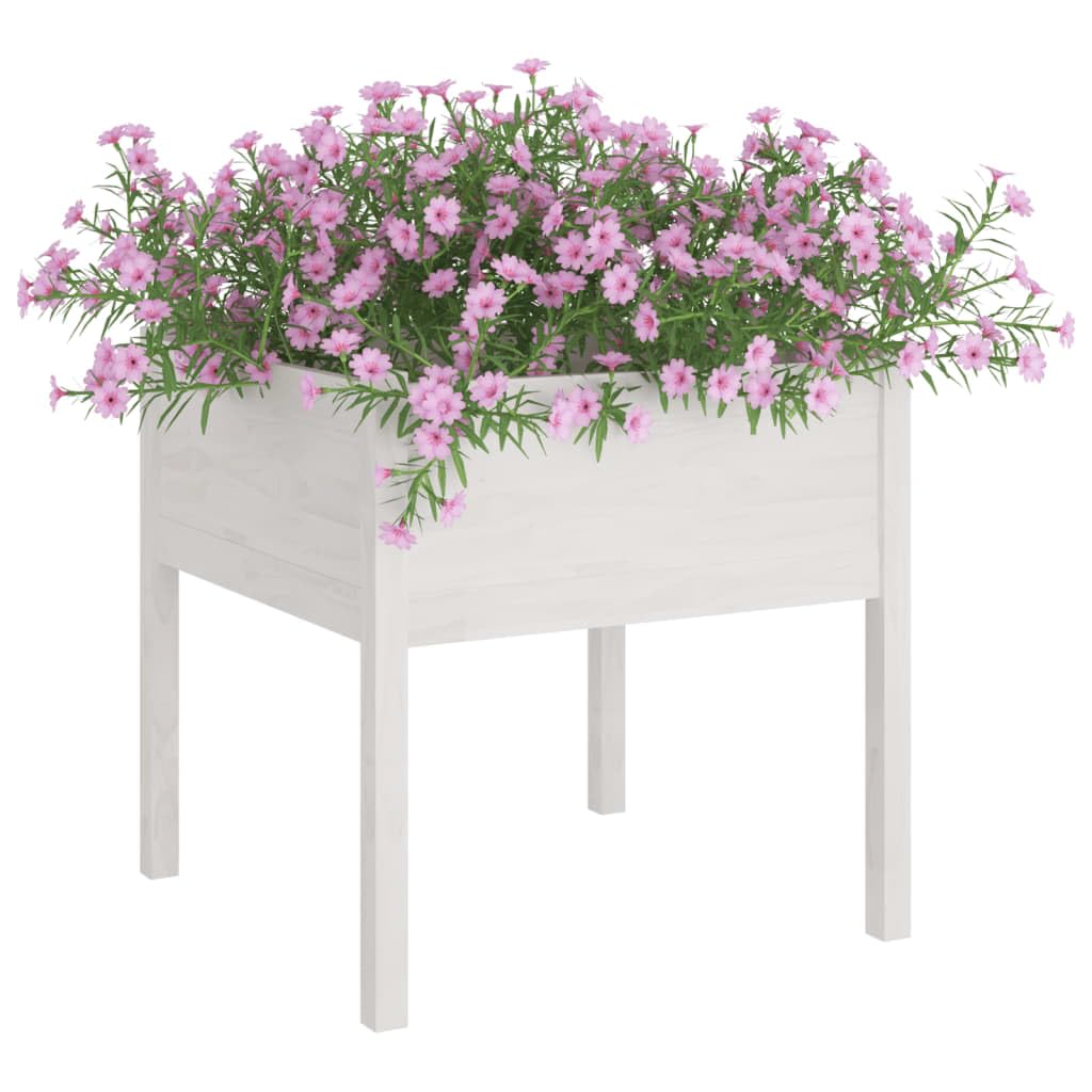 Pot de fleurs blanc 70 x 70 x 70 cm en pin massif pour jardin, fleurs, herbes, cactus, orchidée, bonsaï, support en osier pour intérieur et extérieur, balcon, cour, terrasse