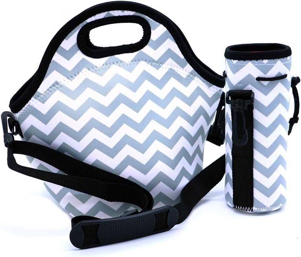 Case Wonder Neoprene Insulated Lunch Tote Reusable Washable Foldable Gourmet Lunch Bags Pouch Cooler with Detachable Adjustable Shoulder Strap for Kids Girls Women Work School (Gray Sets)