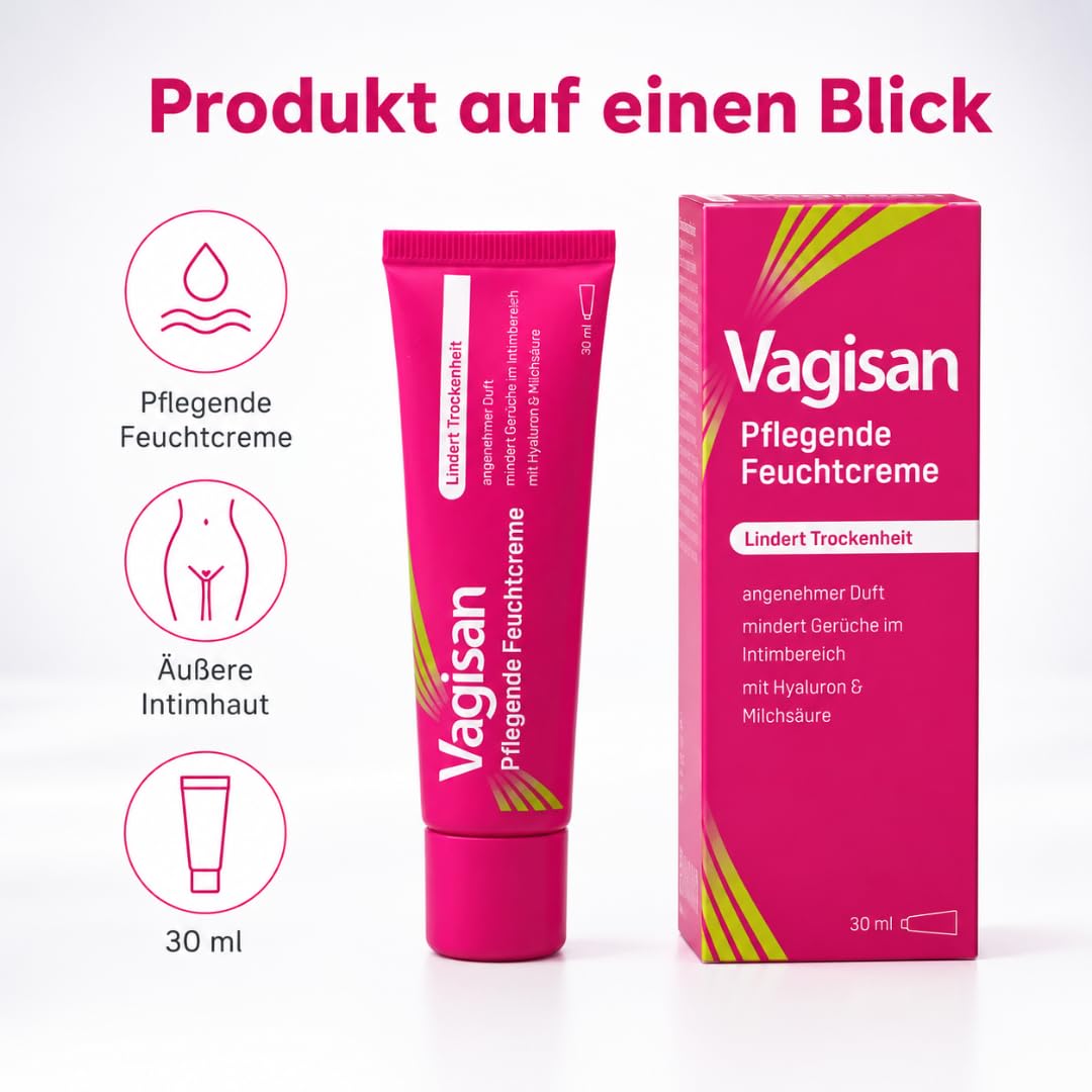 Vagisan Pflegende Feuchtcreme 30 ml, mit Pharma Perle Duschgel (3x) | Pflegende Intimcreme mit Hyaluron, Milchsäure, Squalan und Haferextrakt für die äußere Intimhaut