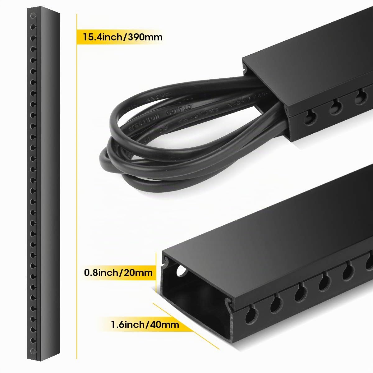 Stageek Canalina Coprifili, Canalina Cavi, Canali Portacavo, Canalina Passacavi, Cable Management Scrivania, Dimensioni: 9x39 CM, Lunghezza totale: 3,5 M - Nero