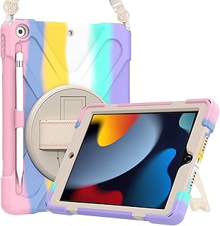 ProCase iPad 10.2 Case 2021 iPad 9th/2020 iPad 8th/2019 iPad 7th Generation Case, Rugged Heavy Duty Shockproof Rotatable Kickstand Protective Cover for 10.2" iPad 9th/8th/7th Gen -Colorfulpink