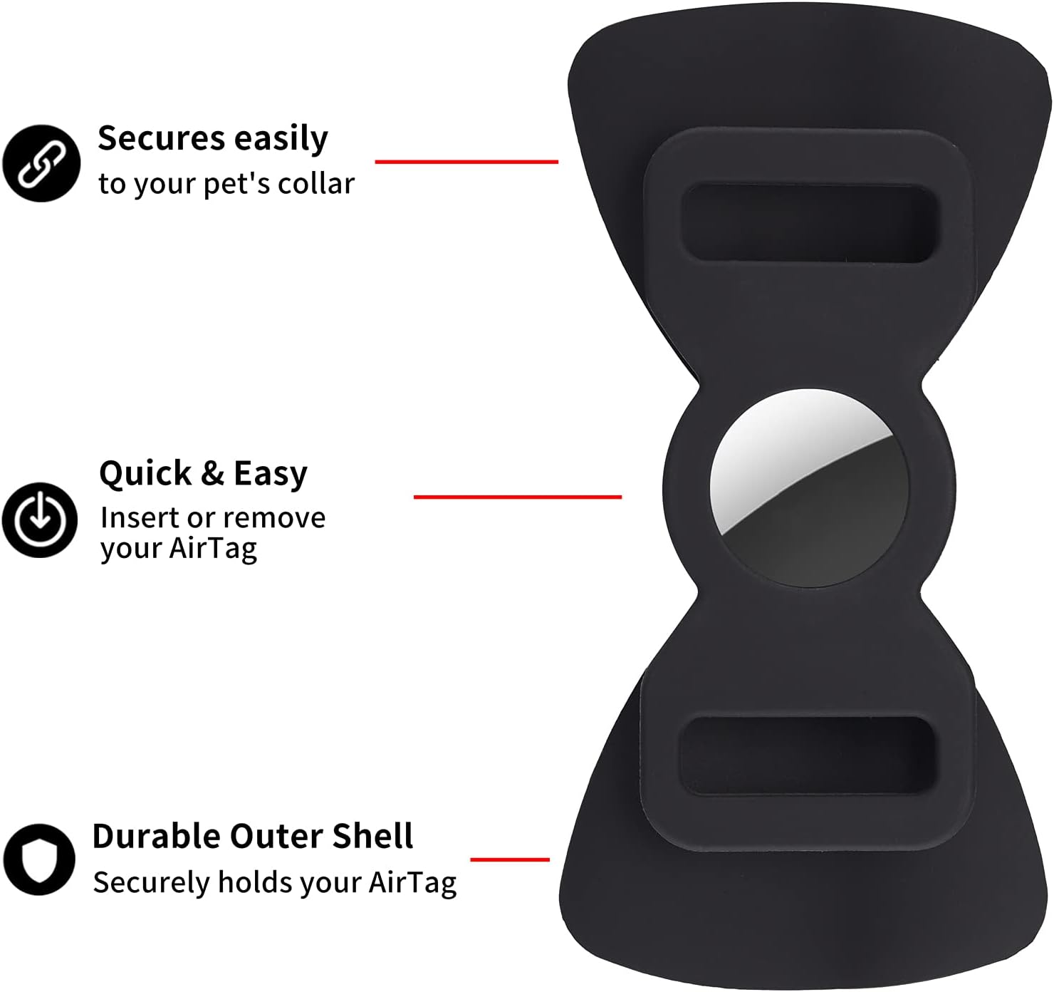 Winsee Airtag Case for Dog Collar 2 Pack, Bowtie Cute Pet Airtag Holder for Apple GPS Tracker, Soft Silicone Airtag Cover for Cat Puppy Small Medium Large and Extra-Large Dogs(L-XL,Black&Deep Navy)