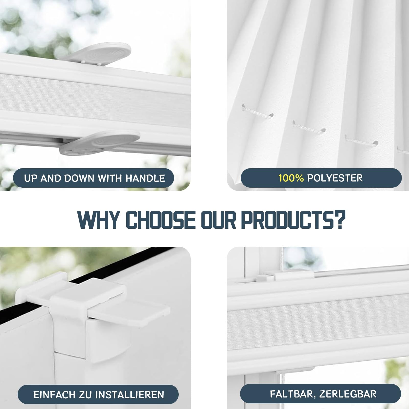 Plisada 50x140 cm Sin Taladrar Alta Reflexión de Luz Ahorro Energético Persiana para Cocina Patio Baño Accesorios Incluidos Azul Cielo
