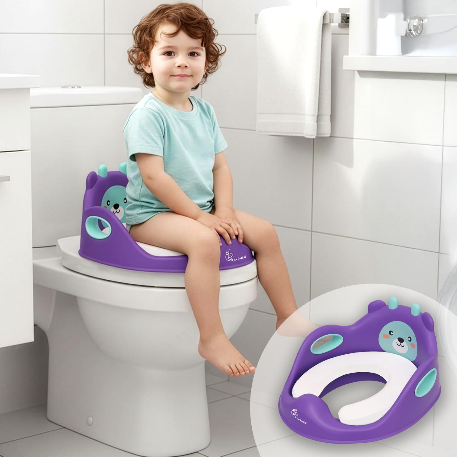 R for Rabbit Minimo Teddy Potty Seat for Kids Anti Slip BPA Free with Soft Cushion, Universal Fit Portable Potty Training Seat for Infant Weight Up to 40Kgs 1 to 7 Years (Purple Green)-image-30