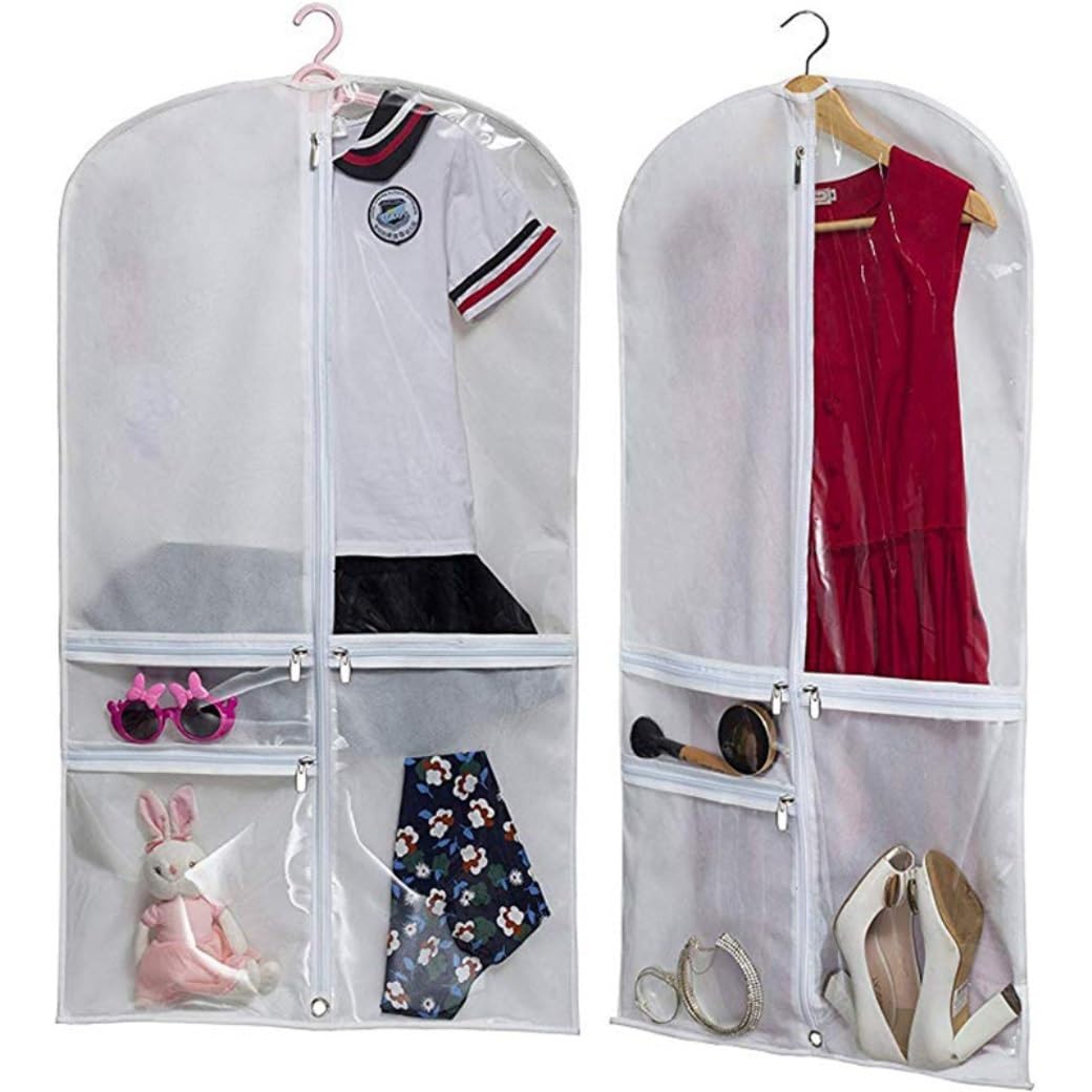 Bolsa de Traje Portatrajes Paquete De 3 Portatrajes De Viaje Para Traje Con 3 Bolsillos, Portatrajes Con Ventana Transparente Para Colgar Ropa Bolsas de Ropa (Color : White, Size : 128 * 60cm)