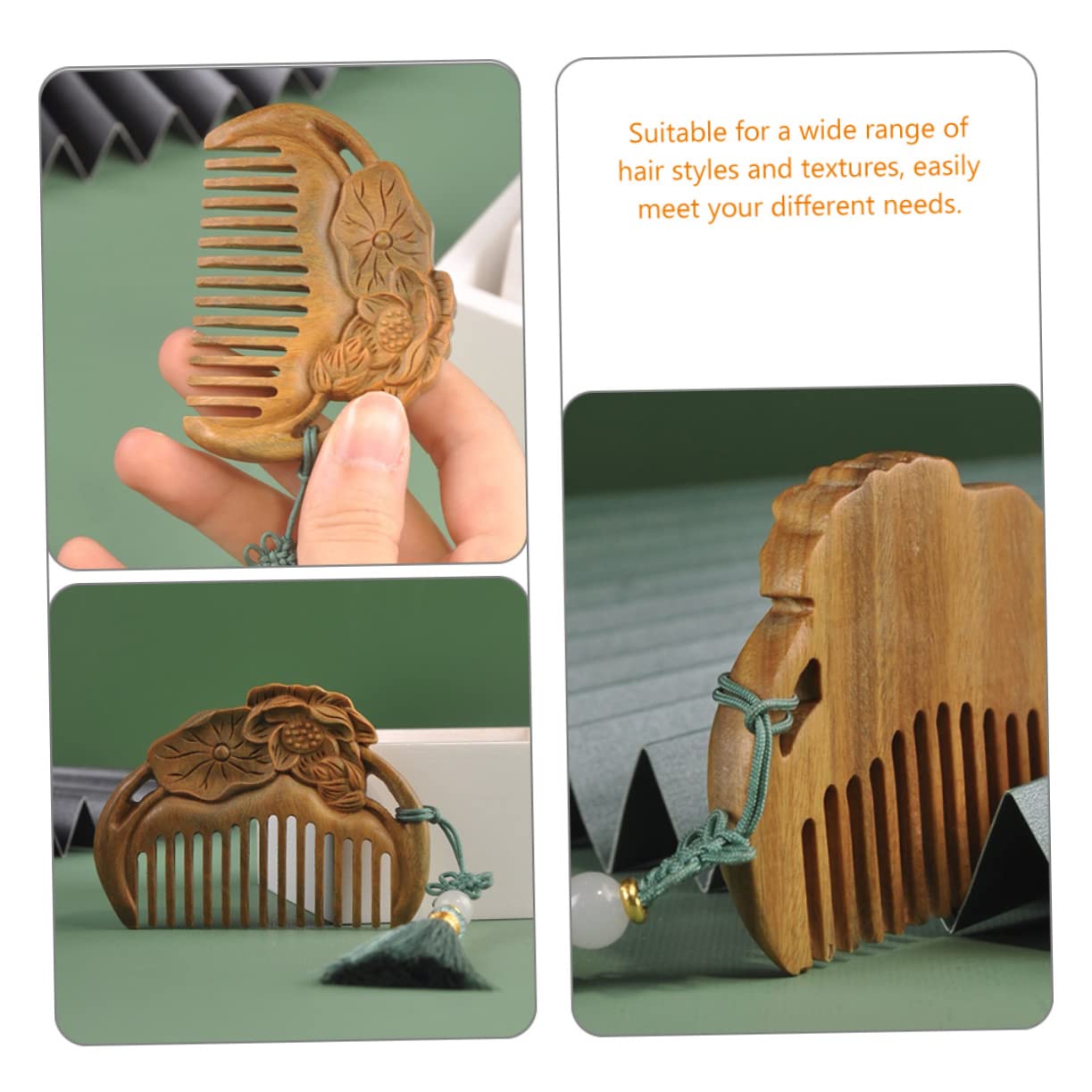 LALAFINA 5piezas Cepillo De Madera Con Borlas Elegantes Para Desenredar Cabello Peine Portátil y Antiestático Para Mujeres Hombres