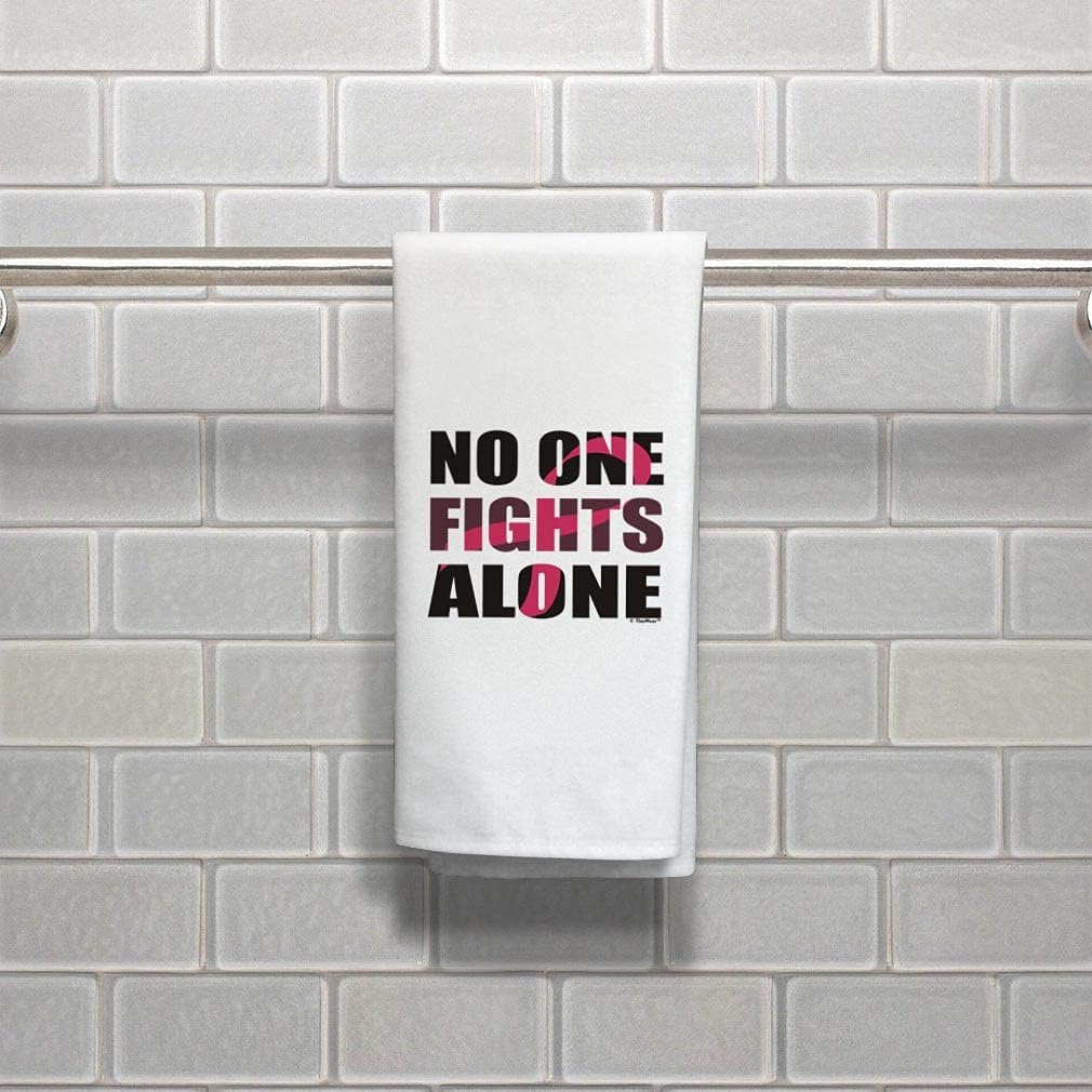 Breast Cancer Gifts for Women Beat Cancer No One Fights Alone 2 Pack Decorative Kitchen Tea Towels White