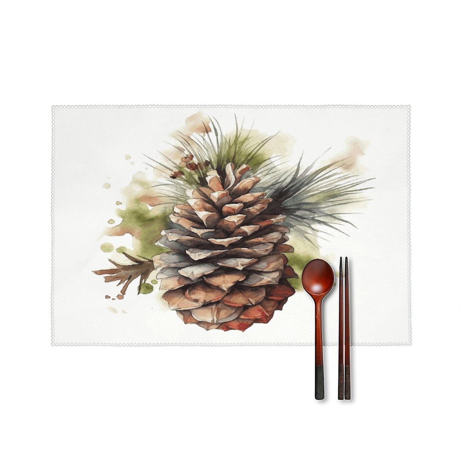 Watercolor Pine Cone Placemats Washable Canvas Place Mats Decoration Placemat for Dining Table Easy to Clean Tables Mat Set of 6 for Kitchen Dining Room Coffee Table