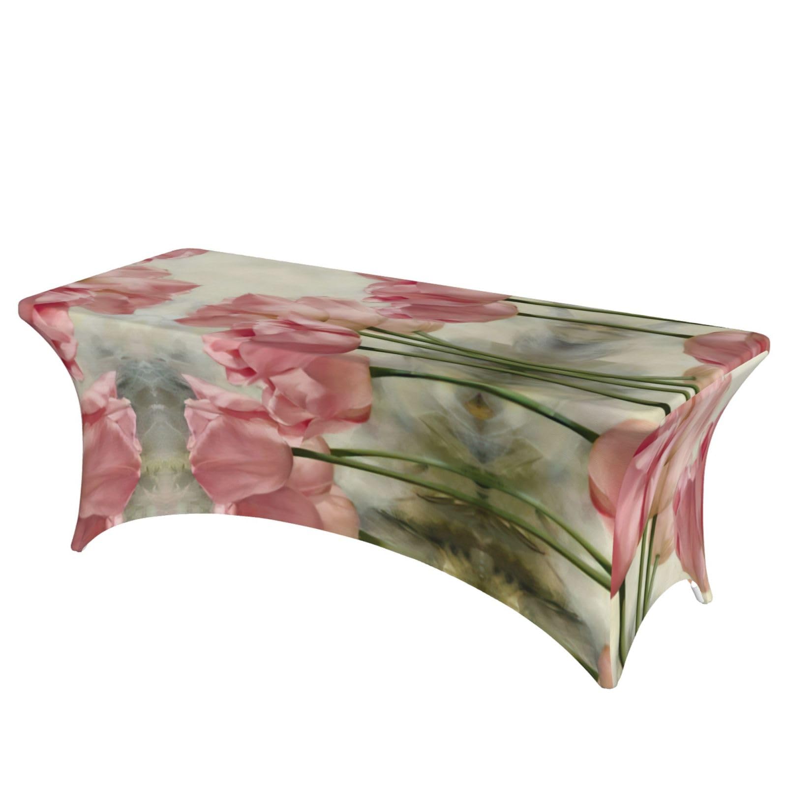 Nappe élasthanne de table extensible de 1.8m au design de tulipes roses raffiné pour banquet