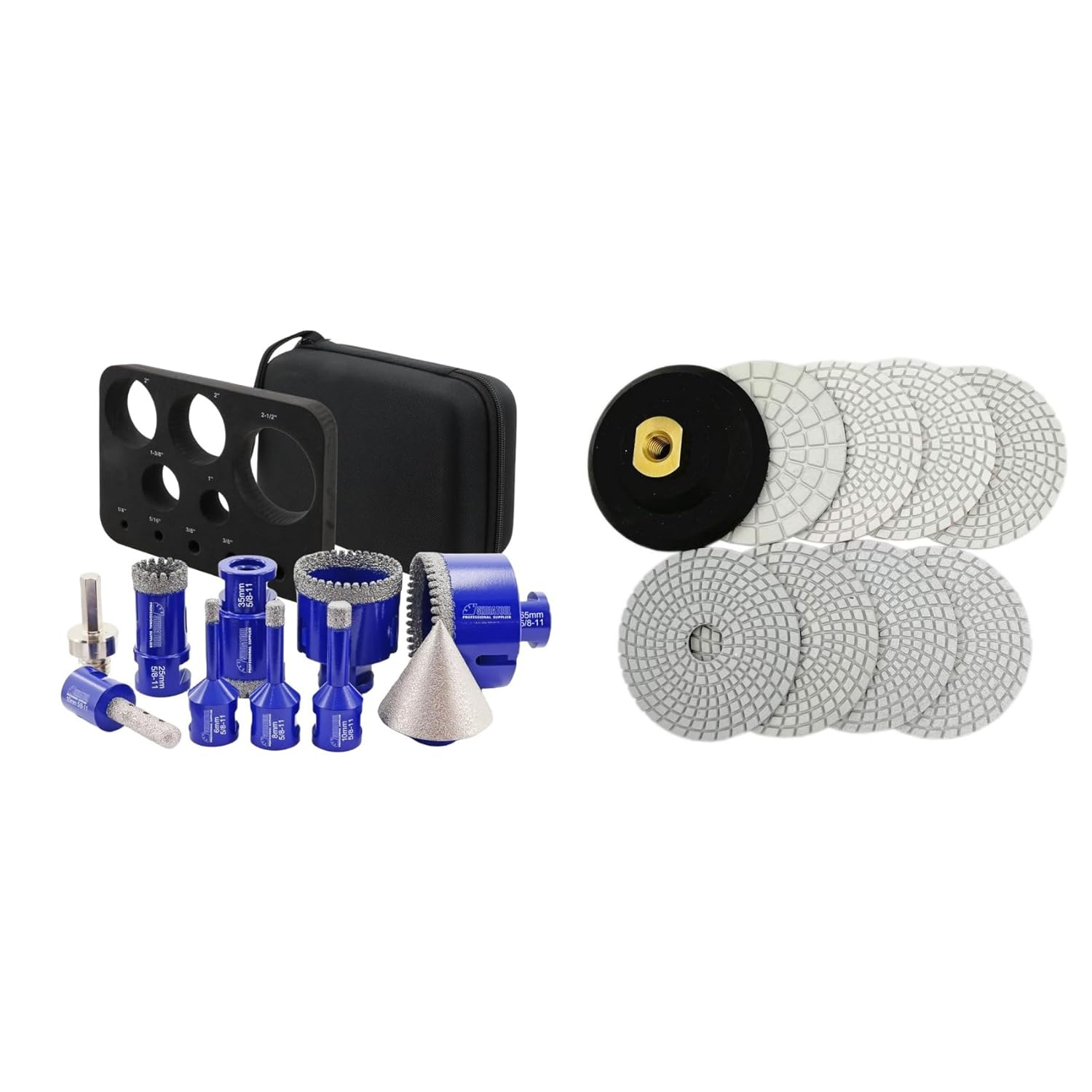 SHDIATOOL Diamond Drill Core Bits Kit Hole Saw Sets Diamond Drill Mould Guide for Drilling Porcelain Tile Marble Ceramic Granite with Hollow EVA Guide Jig 10pcs(6/8/10/35/50/65/10/25mm/2inch/HEX)
