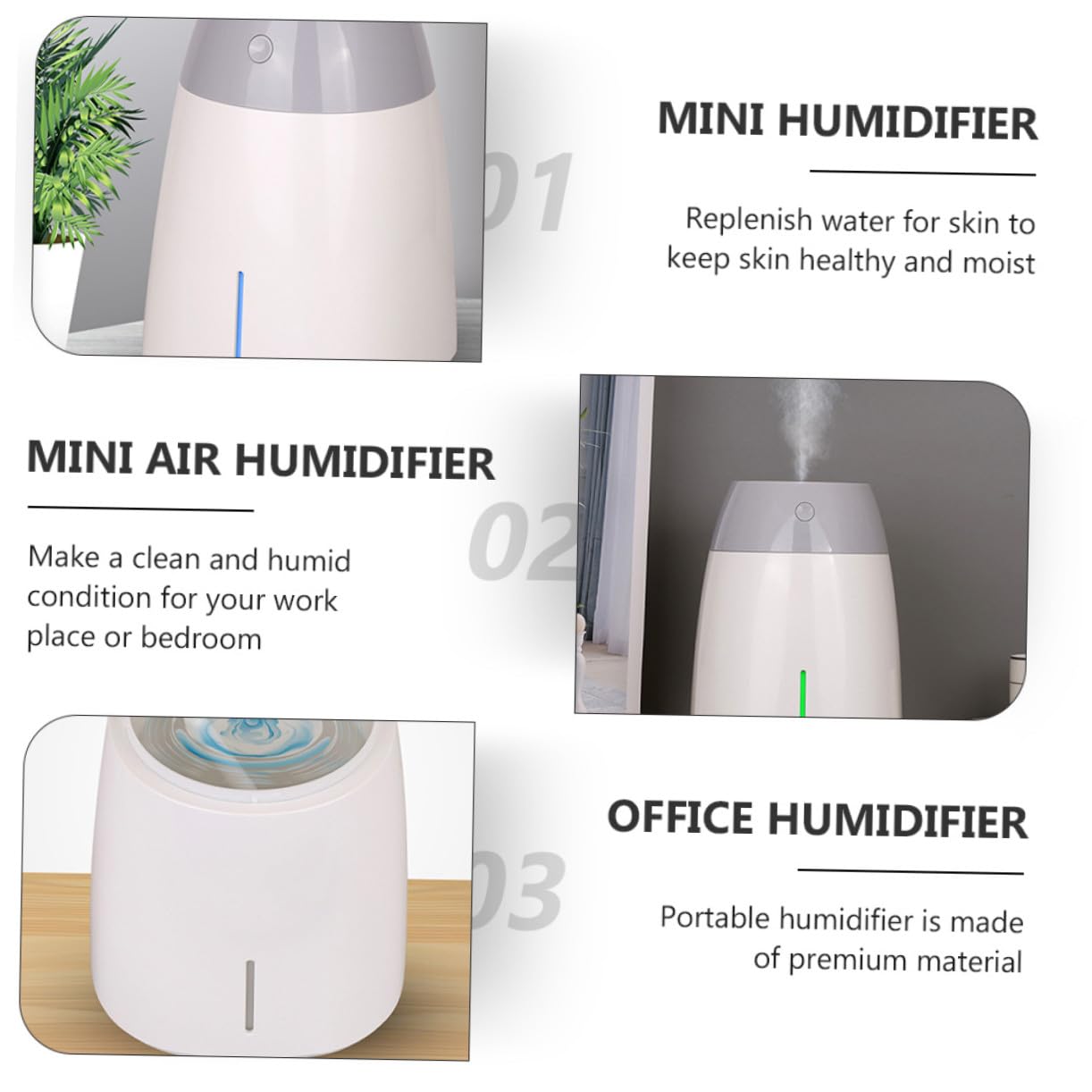 Gatuida Umidificatore Portatile Grande Capacità 800ml in Abs Funzione Timer e Bassa Rumorosità per Cucina e Salone di Bellezza