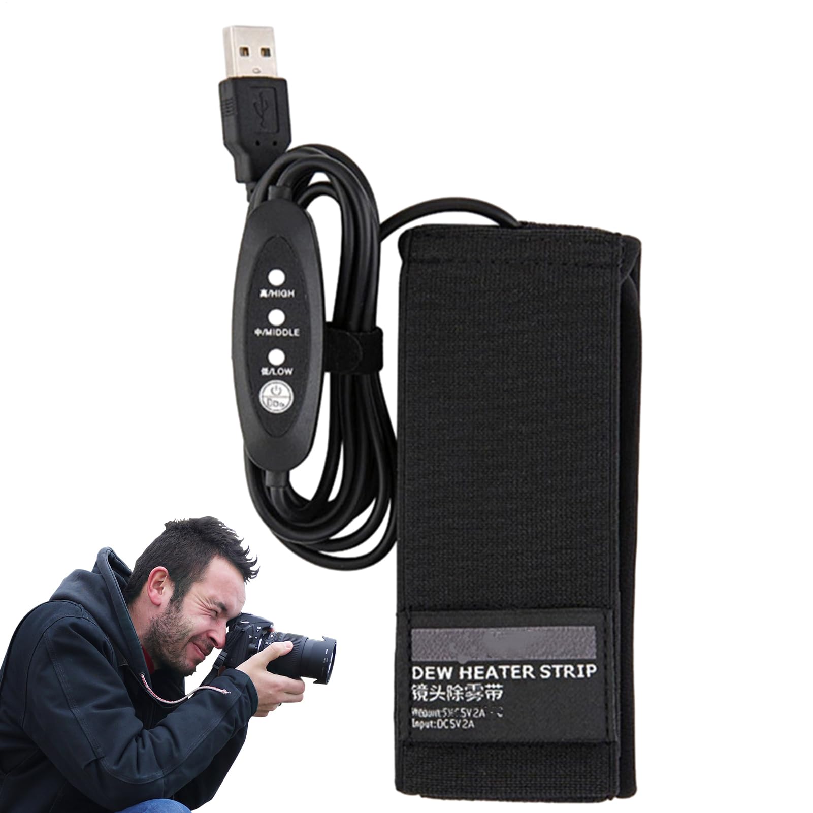 Bande chauffante USB anti-buée pour lentilles 28 x 6,5 cm 3 réglages de chaleur