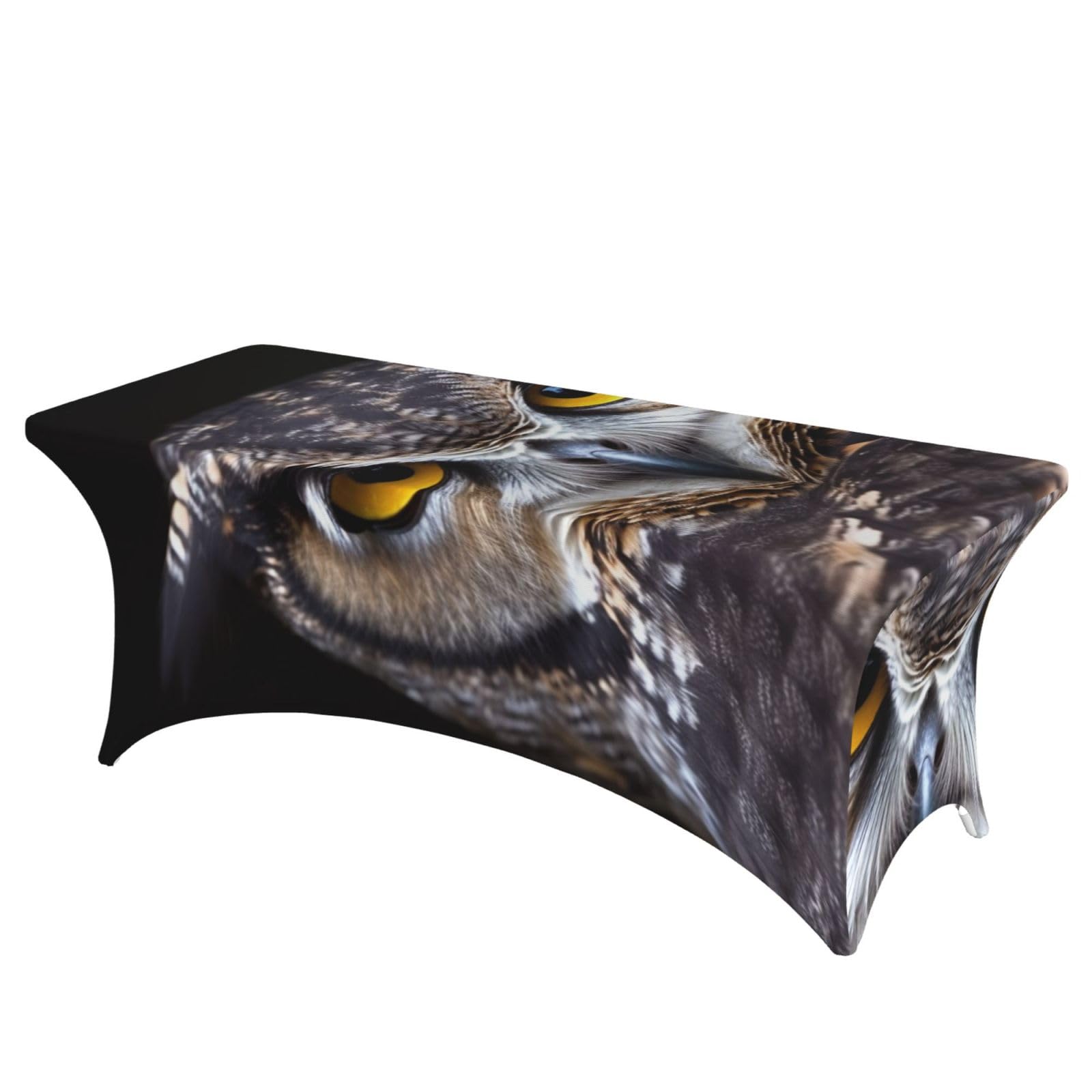 DWVTSLH 6FT Spandex Table Covers for Rectangle Tables, Wrinkle Resistant Stretch Tablecloths, Ultimate Fitted Tables Protector, Yellow Eyed owl Table Cloth for Party, Wedding, Banquet