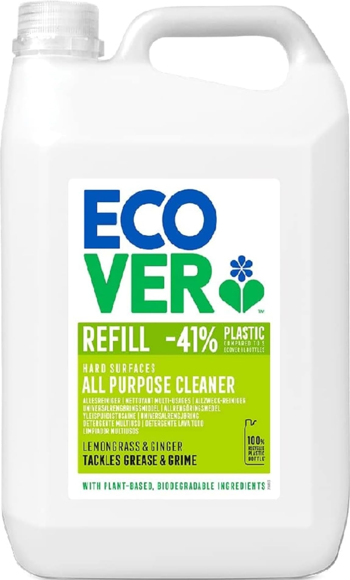 Ecover All Purpose Cleaner Refill, Lemongrass & Ginger, Hard Surfaces, 5L