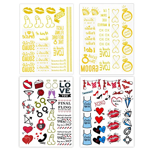 Konsait Bachelorette Party Tattoos Metallic Tattoos(100+ Designs),Bride Tattoos Bride Tribe Gold Foil Temporary Tattoos for Bridal Shower Bachelorette Bridal Shower Party Favor Supplies