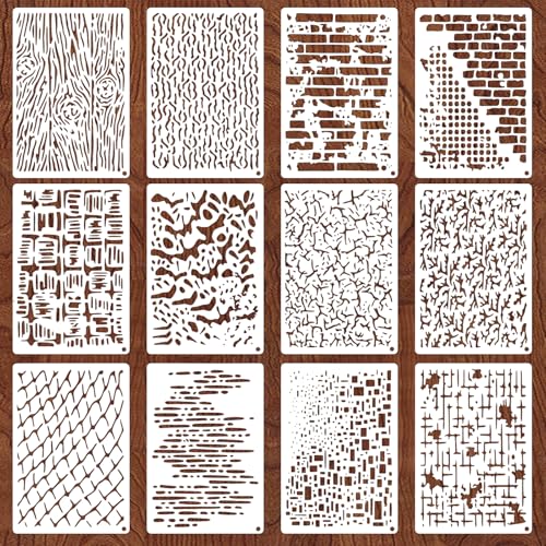 12 plantillas de textura geométrica para pintar, plantillas para manualidades, reutilizables, para álbumes de recortes, madera, pared y azulejos y otros proyectos de manualidades