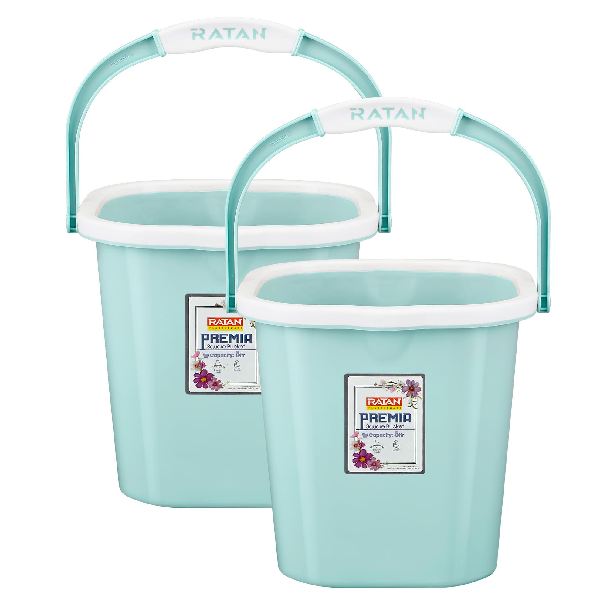 Premia Bucket (5L X 2) - Mint|Light Weight and Easy to Carry|Perfect for Use in Bathrooms, Kitchen & Wet Utility Areas