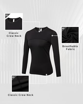 3 Pack Long Sleeve Workout Compression Shirts for Women Yoga Running Tops Breathable Athletic Shirts