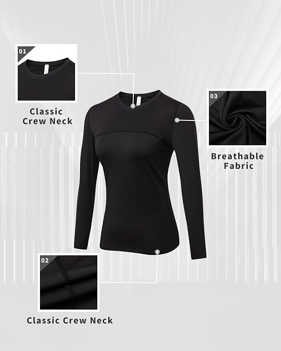3 Pack Long Sleeve Workout Compression Shirts for Women Yoga Running Tops Breathable Athletic Shirts