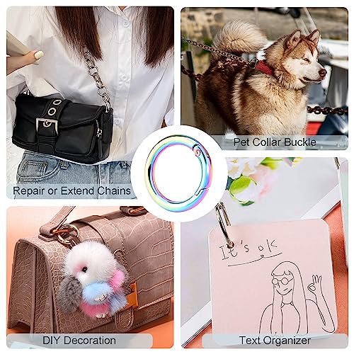 Image of 10Pack 1 Inch Metal Spring O Ring Clips Keychain, Round Carabiner Clips Keyrings Snap Hook Buckle, Purse Shoulder Bag Chain Ring Clip Replacement Paracord Keychain Lanyard Leather DIY Crafts (Rainbow)