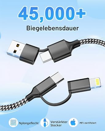 Quanlex 5 m iPhone charging cable MFi lightning cable USB-C USB-A