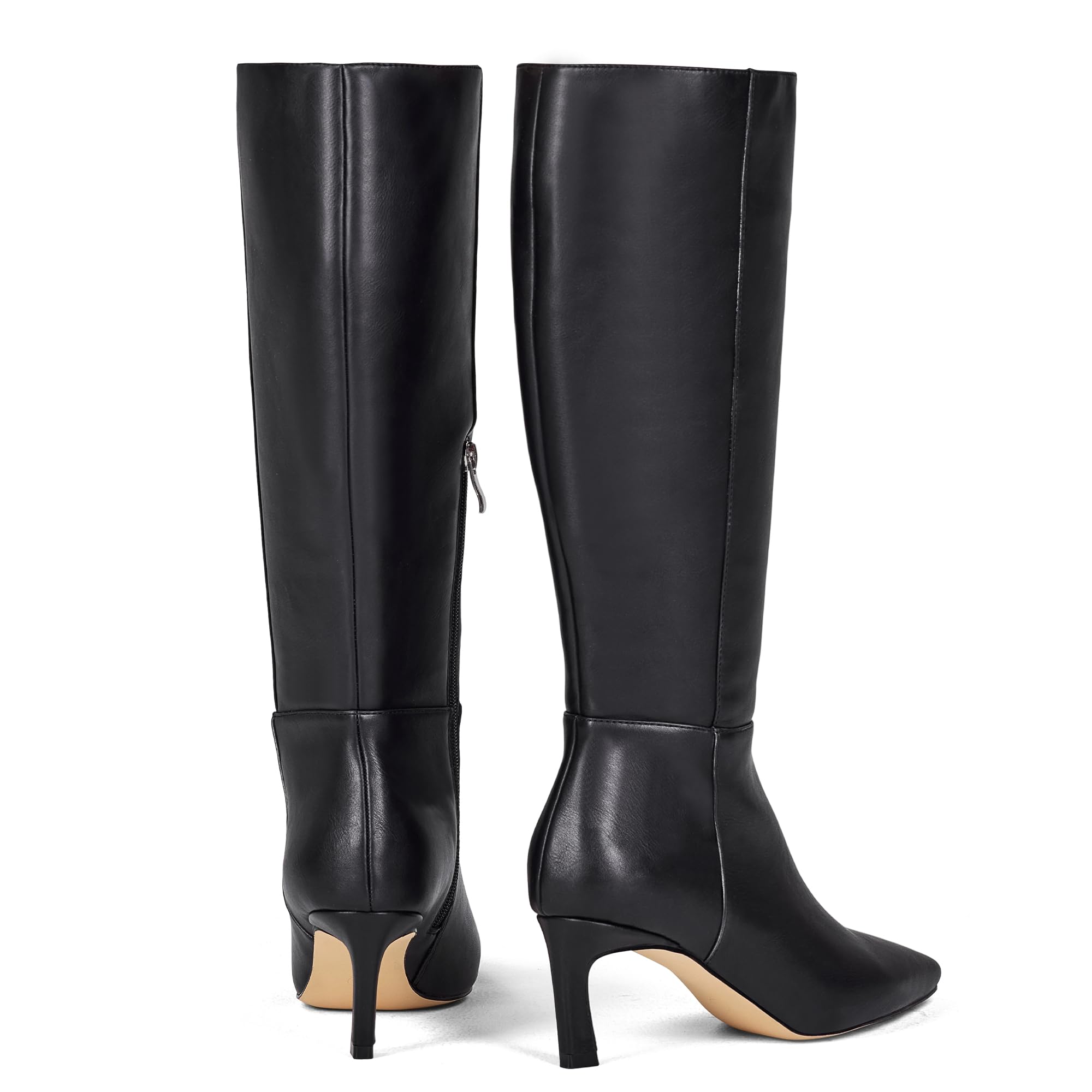GENSHUO Botas Altas Mujer hasta la Rodilla con Tacón Kitten 5 cm, Punta Cuadrada, Cremallera Lateral, Cómodas y Elegantes para Otoño Invierno