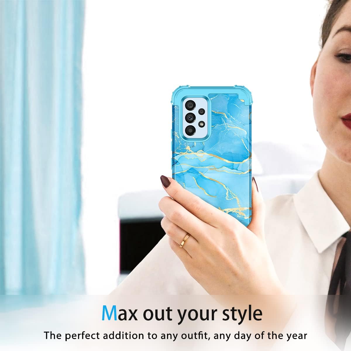 Casetego Compatible with Galaxy A53 5G Case,Floral Three Layer Heavy Duty Sturdy Shockproof Full Body Protective Cover Case for Samsung Galaxy A53 5G,Blue Marble