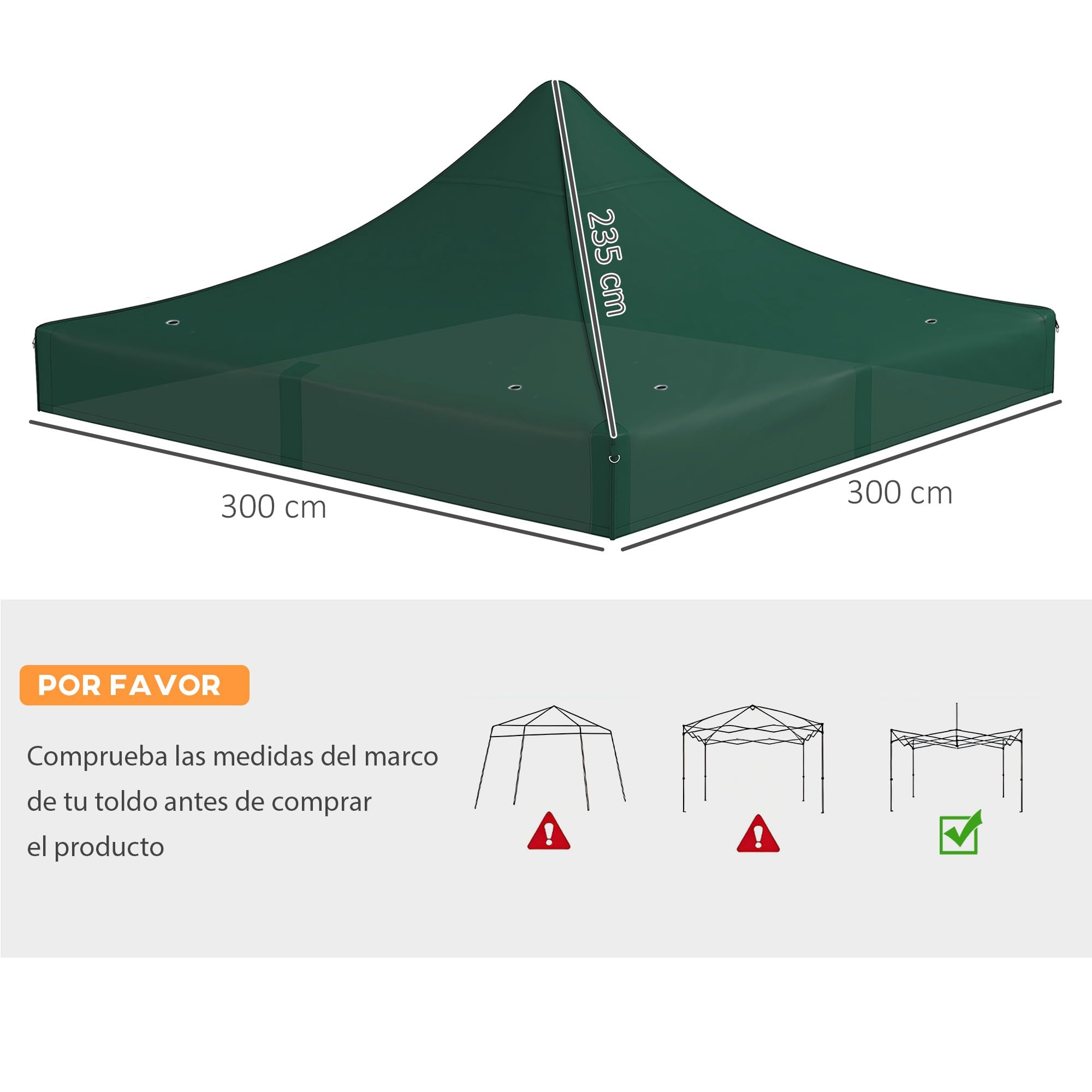 Outsunny Techo de Carpa para Celebraciones 3x3 m Techo de Repuesto para Carpa Plegable de Tela Oxford con Tejado Puntiagudo Impermeable y Anti-UV Verde Oscuro