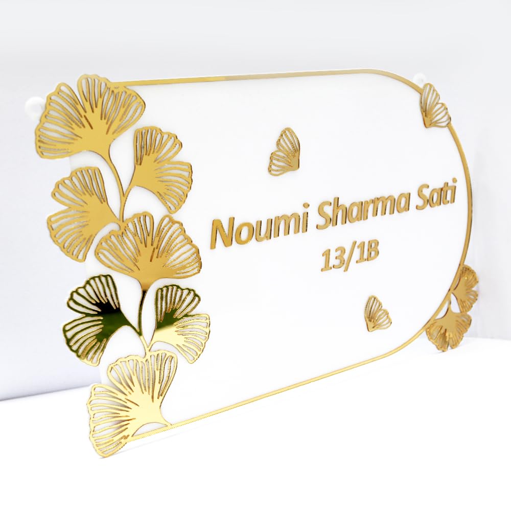Suruchi Strokes Customized Home Name Plate for House Entrance, White and Golden Acrylic Waterproof, Housewarming Personalized Gift 1