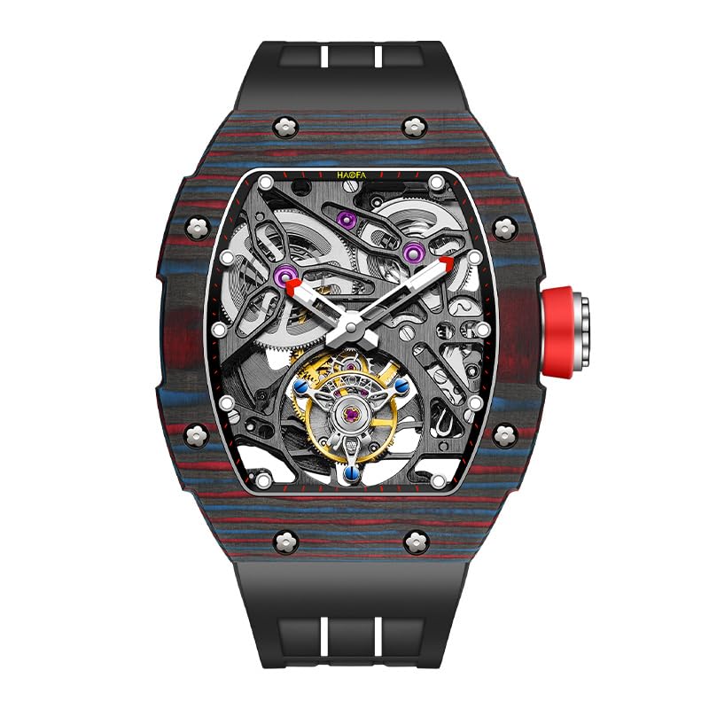 Haofa Tourbillon Mechanical Watch for Men Automatic Skeleton Watch Self-Winding Carbon Fibre Watch Sapphire Waterproof Luminous 72H Power Reserve Men's Watch 1901-1