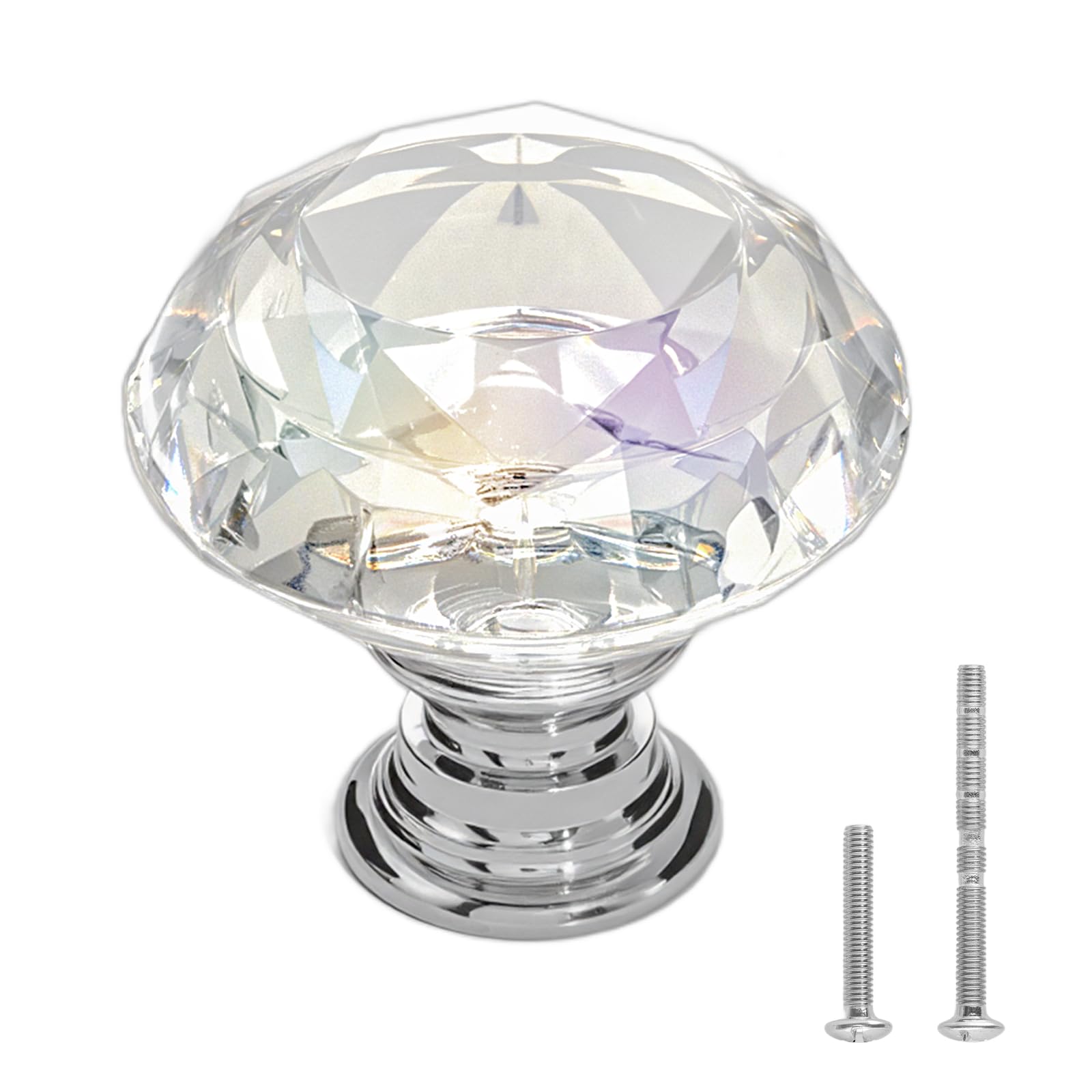Vevor Transparent Acrylic & Polished Silver Base Cabinet Knobs, 12 Pack, 1.22 Inch Acrylic & Zinc Alloy Drawer Pulls Door Handles, Diamond Kitchen Solid Knobs Dresser Handles, Cupboard Hardware With Screws For Bathroom Closet Cabinets Drawers