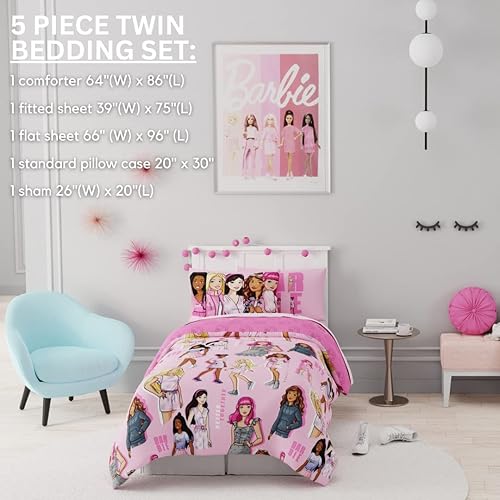 Miniatura 3 de Franco Barbie Bedding - Juego de edredón y sábanas súper suaves con funda 5 piezas tamaño individual producto oficial Barbie