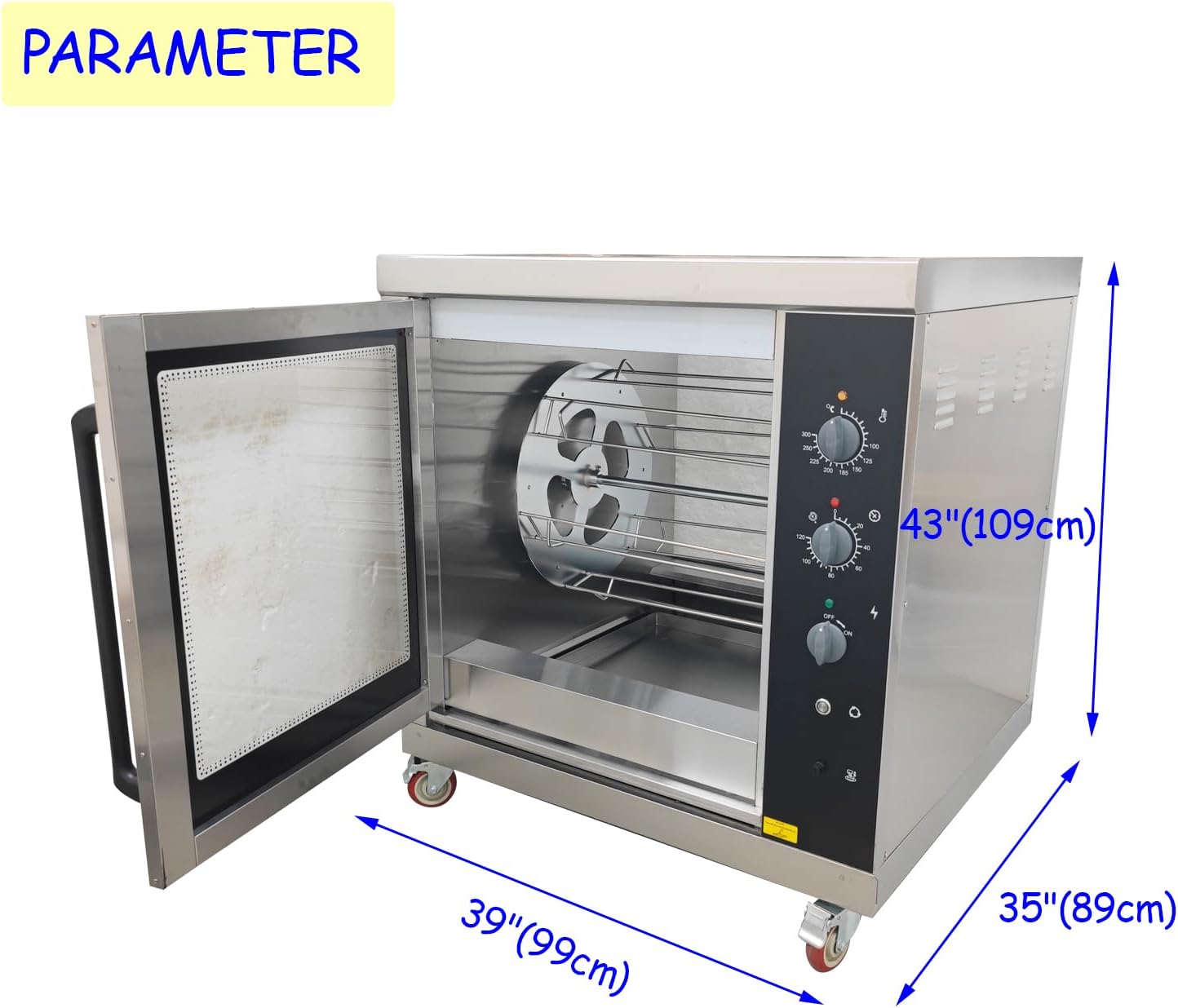 Electric Chicken Rotisserie Machine Stainless Steel Rotary Roaster Oven Countertop Commercial Automatic Rotary Chicken Roaster Machine, 220V