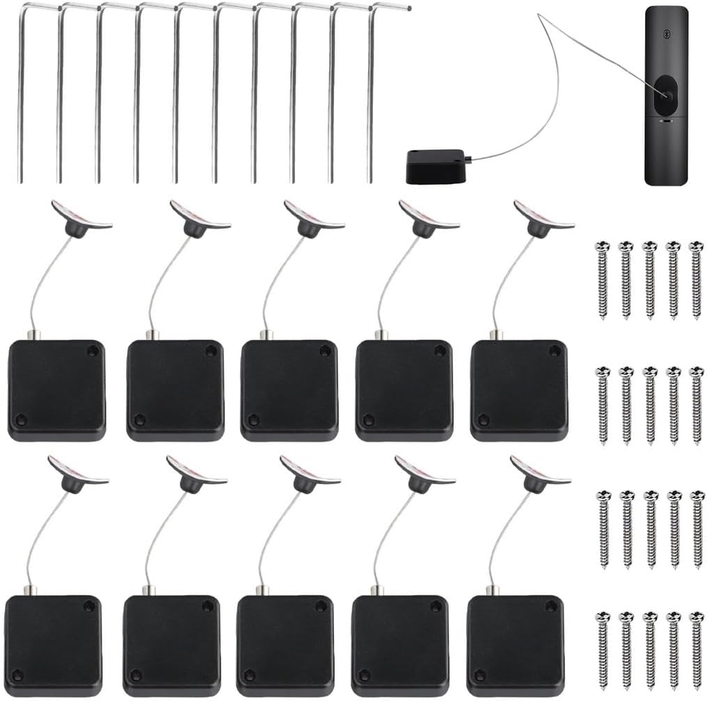 10 Pack Retractable Remote Control Cable Tether Lock, 39 Inch Adjustable Tether with Self-Adhesive Base for Tv Remotes, Game Controllers, Tablets, Speakers & Microphones