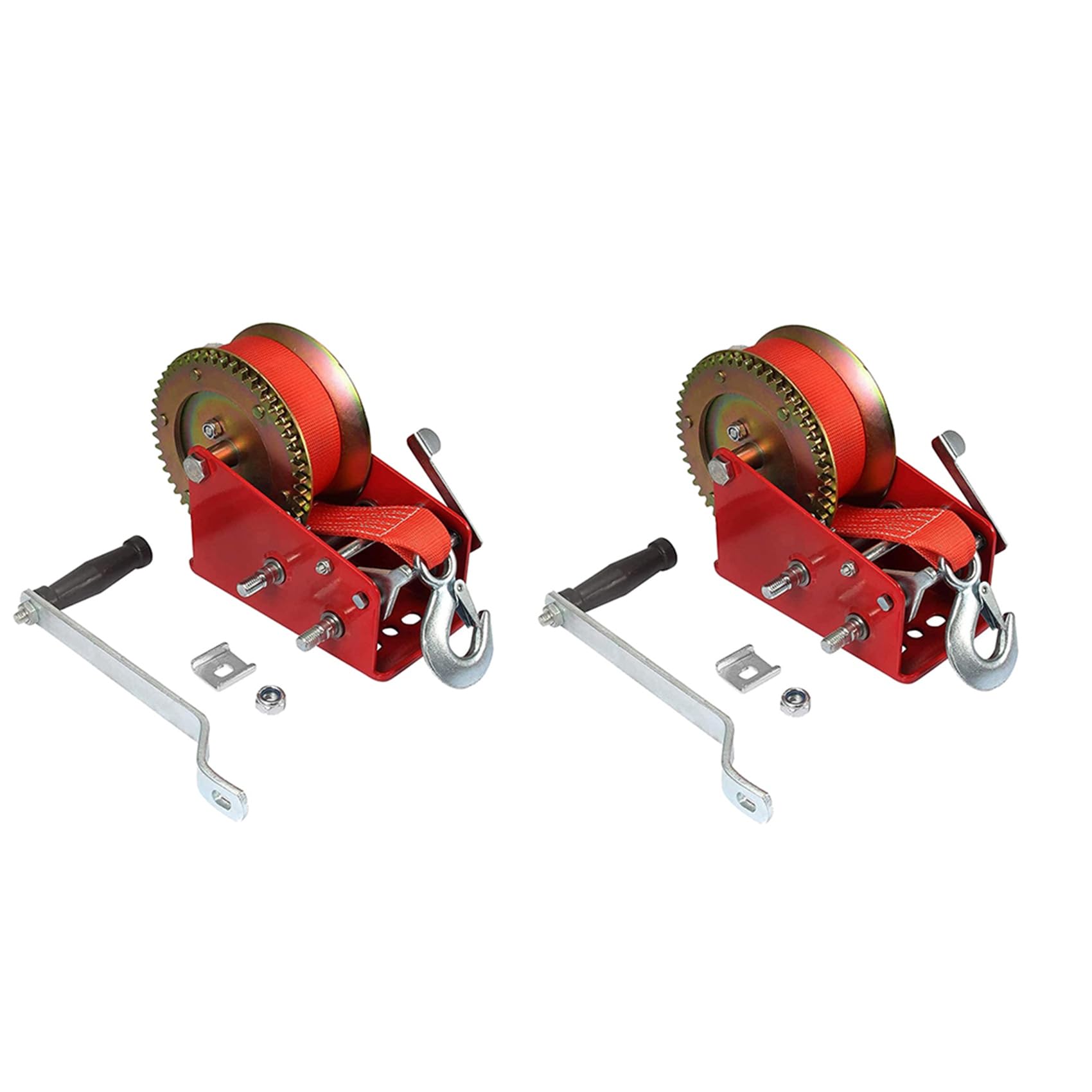 Jnchdghwa Red 2X Boat Winch 3500Lbs Capacity Heavy Duty Hand Winch, Hand Winch Boat Trailer Winch, Manual Winch With 10M(32Ft) Strap