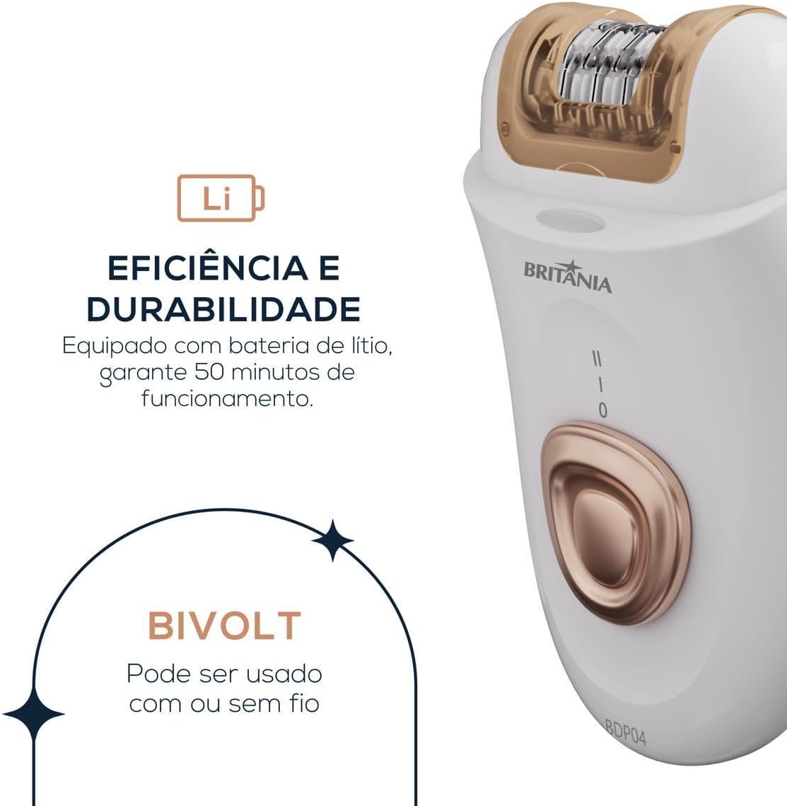 Depilador de Pelos Britânia 4 Acessórios BDP04 5W Branco e rose Bivolt