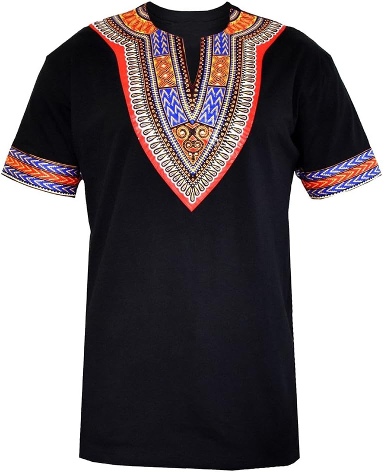Makkrom Mens African Dashiki T Shirt Tribal Floral Print V Neck Slim Fit Shirts Tops - Image 5