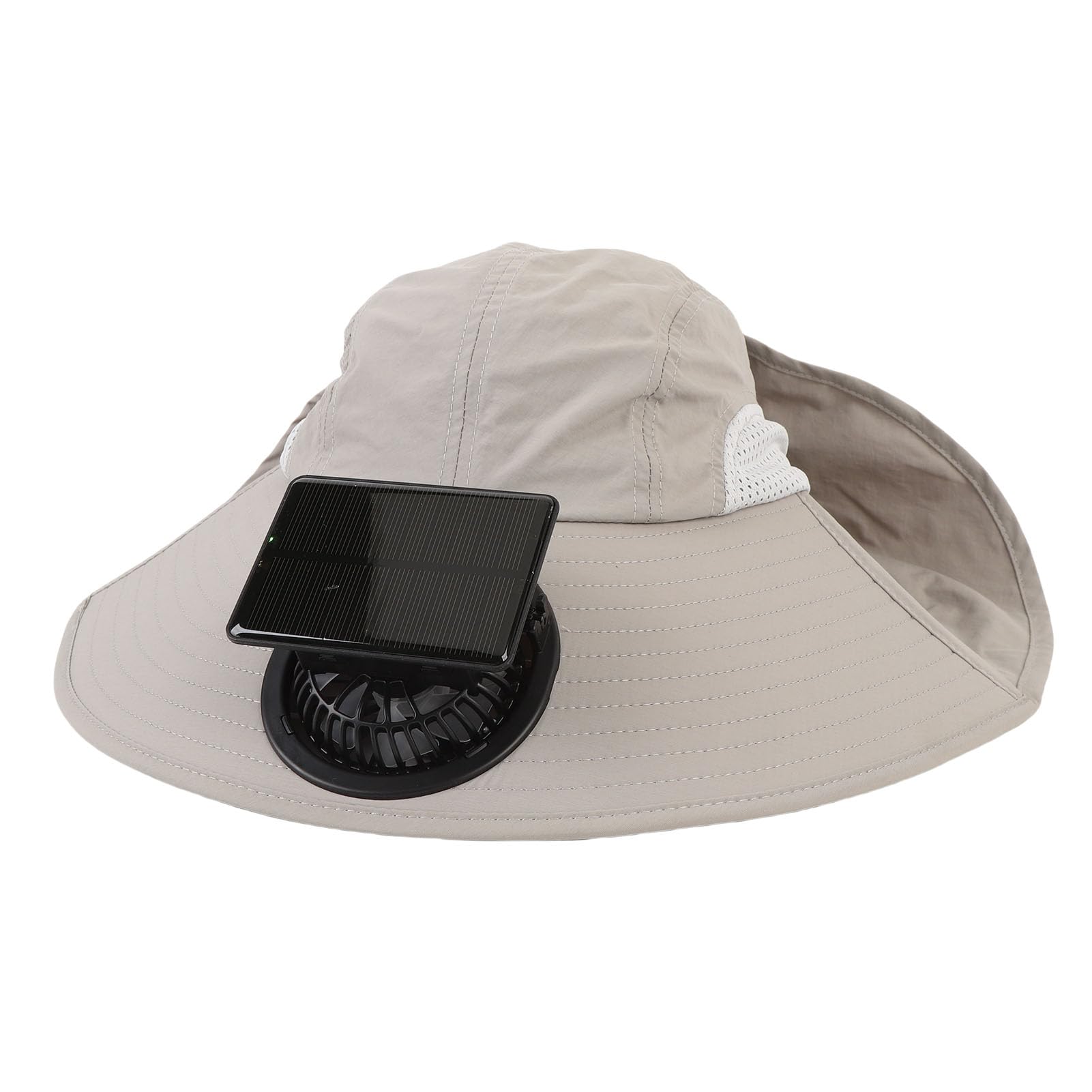 FTVOGUE Cappello Ventaglio Cappello Sole con Ventola Solare a Tesa Larga Ricaricabile Tramite USB Regolabile per Pesca Spiaggia Sport all'aria Aperta Tessuto in Poliestere di Cotone Grigio Chiaro