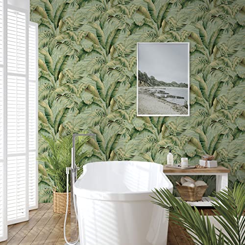 Image of Tommy Bahama Palmiers Tropical Palm Peel and Stick Wallpaper, (Seamist)