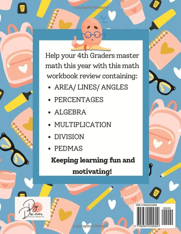 Miniatura 2 de 4th Grade Math Review Workbook for Kids 8-10 4 Digit Addition, Fractions and Decimals Workbook, Homeschool 4th Grade Math