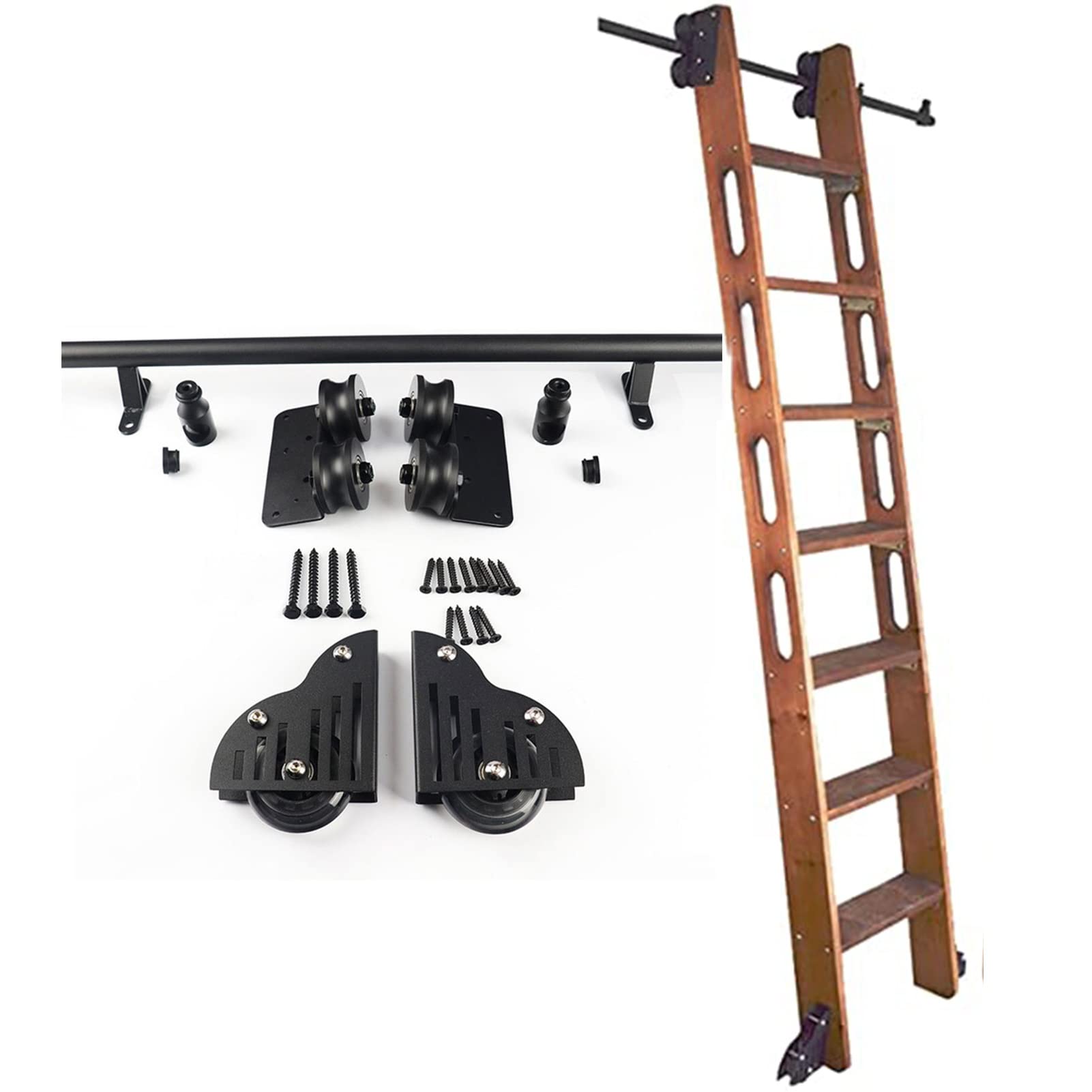Kit de herramientas para escalera deslizante, riel de escalera rodante para oficina en casa, construcción duradera de acero al carbono, longitud de riel de 3.3 pies