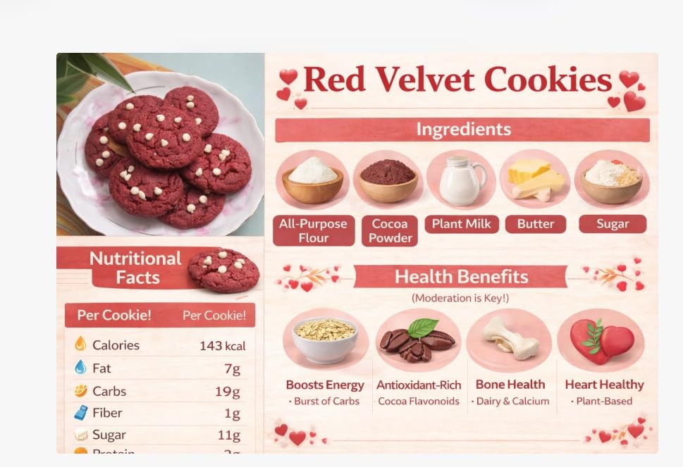 Image of MOM'S BAKERY Crunchy Red Velvet Cookies 200gm- Soft-Baked Sweat Gourmet Multigrain Cookies with Creamy Flavor | Eggless, No Maida, No Palm Oil, No Preservatives | Healthy & High Fiber Biscuits for Anytime Cravings for Tea-Time