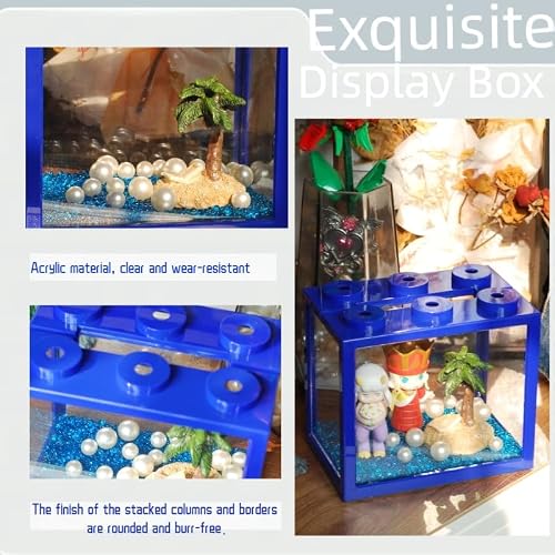 Small Betta Fish Tank, Stackable Mini Aquarium Tank Kit with Aquarium Gravel Pearl Decoration, 3/5 Gallon Fish Bowl Tiny Cube Tank for Seaweed Balls Sea Monkeys,Blue - Thumbnail 2