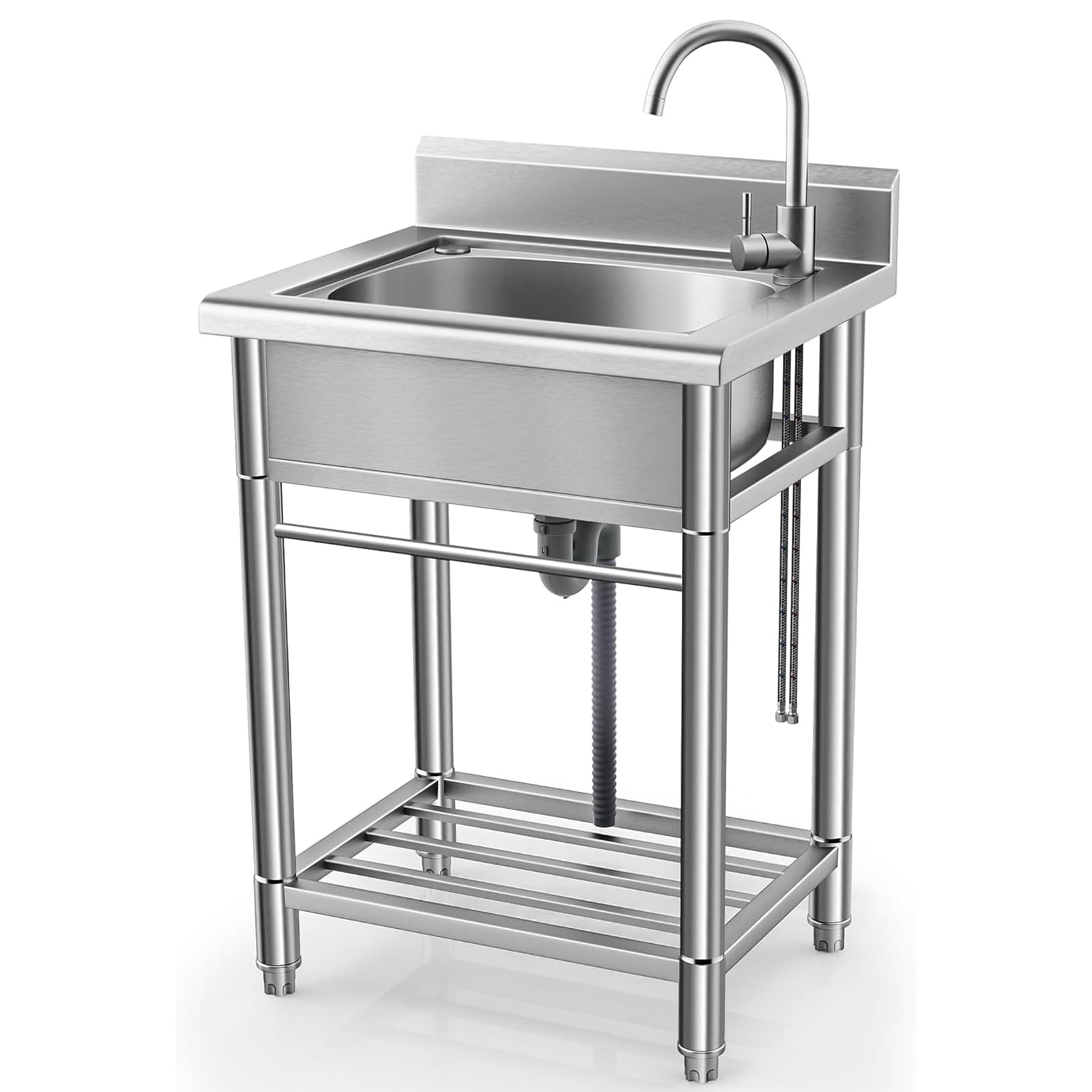 Garvee Évier utilitaire professionnel en acier inoxydable 304 – Cuve distinctif autoportante, robinet eau chaude/froide – Facile à nettoyer, usage intensif – Parfait cuisine, buanderie, salle de bain,